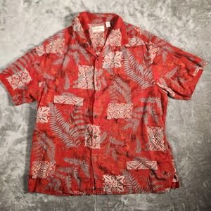 Caribbean Shirt Men's 2XL Red Silk Blend Tropical Hawaiian Aloha Short Sleeve